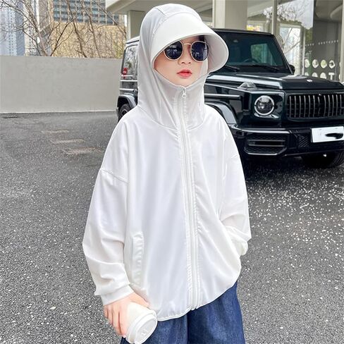 Cromoncent Boys Girls Full Zip Sun Protection Hoodie Jacket with Big Hat Brim, 4-14 Years in Saudi Arabia