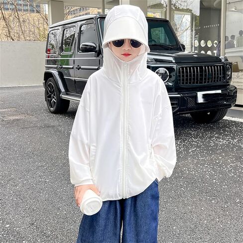 Cromoncent Boys Girls Full Zip Sun Protection Hoodie Jacket with Big Hat Brim, 4-14 Years in Saudi Arabia