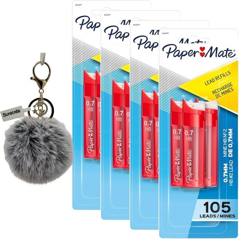 Mechanical Pencil Refills 0.7 Mm Hb #2 Lead, 105 Count – Compatible with Standard Mechanical Pencils, Smooth Writing for Home – Bundle with Suretails Pompom Balls Fluffy Keychain (Pack of 2) in Saudi Arabia