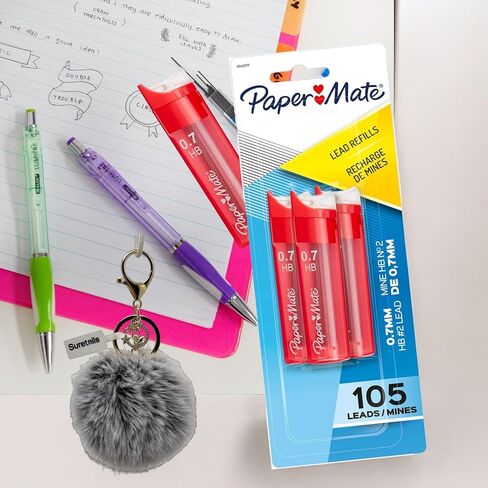 Mechanical Pencil Refills 0.7 Mm Hb #2 Lead, 105 Count – Compatible with Standard Mechanical Pencils, Smooth Writing for Home – Bundle with Suretails Pompom Balls Fluffy Keychain (Pack of 2) in Saudi Arabia