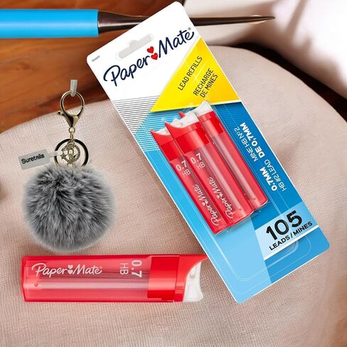 Mechanical Pencil Refills 0.7 Mm Hb #2 Lead, 105 Count – Compatible with Standard Mechanical Pencils, Smooth Writing for Home – Bundle with Suretails Pompom Balls Fluffy Keychain (Pack of 2) in Saudi Arabia