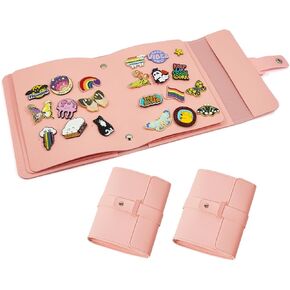 Enamel Pin Display Book Collection Trading Book Portable Brooch Pins Holder Storage Organizer Case (2Pack Blue Pink)