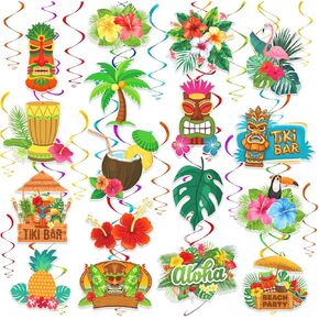 Partywind Hawaiian Birthday Party Decorations, Hanging Swirls Decorations for Hawaiian Luau Tropical Beach Party Supplies Favors, Ceiling Decorations Hanging Decor