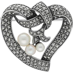 Gemondo USA 925 Sterling Silver Japanese Cultured Pearl & Marcasite Heart Pendant