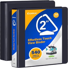 Comix 1.5 inch 3 Ring View Binder, 1.5" Slant-D Ring Finger-Touch, Holds 8.5" x 11" Paper, Designed for Durability, Effortless Opening, 6 Pack (White)