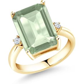 Gem Stone King 18K Yellow Gold Plated Silver Green Prasiolite Ring For Women (6.66 Cttw, Emerald Cut 14x10MM, Gemstone Birthstone, Available In Size 5, 6, 7, 8, 9)