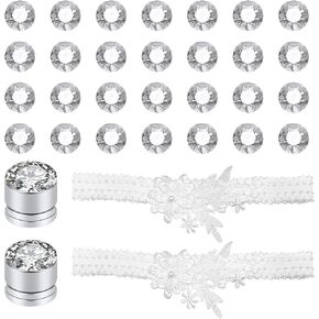 30PCS Veil Weights Wedding Magnetic Diamonds, 2PCS Wedding Garter for Bride Elasticity Lace Garter, Women Girls Bridal Wedding Dress Veil Accessories, Pearl Wedding Veil for Indoor, Garden, Seaside