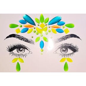 Neon GLOW in BLACK LIGHT Rhinestone Face Body Jewels | Body Stickers | Pasties | Pineapples | Music Festival Outfit | Rave Outfit | Reusable | EDC Outfit Blue, Green, Yellow