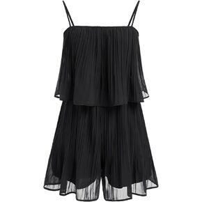 ODIZLI Women's Summer Sleeveless Spaghetti Straps Wide Leg Pleated Jumpsuit One Piece Short Romper