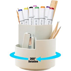 Desk Pencil Pen Holder 3 Slots 360-Degree Spinning, Rotating Pen Holder for Desktop, Storage Stationery Supplies Organizer,Cute Pencil Cup Pot for Home, Office, School, Kids White