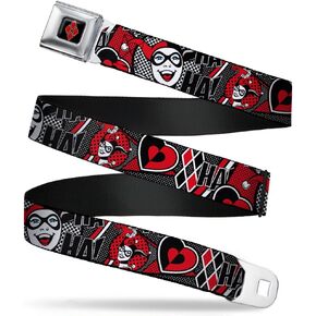DC Comics Seatbelt Buckle Belt, Harley Quinn Poses Hahaha Diamonds Hearts