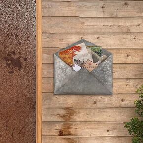 SOFFEE DESIGN Wall Mount Metal Mail Holder Envelope Shape Mail Organizer for Storage Postcard, Mail, Newspaper, Letter, Bill, Magazine, Home Office Wall Decor Hanging Letter Basket Mailbox - White