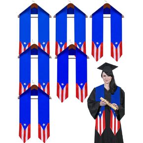 Roshtia 6 Pcs Flag Graduation Stole Puerto Rico 2024 Graduation International Sash Study Abroad Graduation Stole Class of Country Pride Graduation Scarf for Unisex Adult Accessories