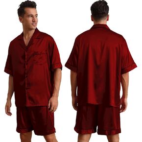 Men's Silk Satin Pajama Sets,Button-Down Loungewear,V-Neck Mens Pj Sets with Pocket Two-Piece