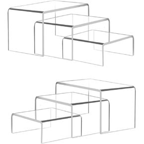Acrylic Display Risers, 8 Pcs 2 Sets Clear Shelf Riser, 0.15" Thick Acrylic Risers Display Stands, Risers Display Stands for Figure, Action Display, Dessert, Cupcake, Candy, Jewelry Showcase