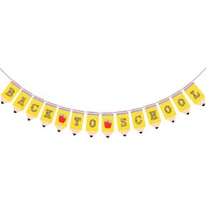 Whaline Back to School Banner Pre-Assembled Welcome School Hanging Decoration Pencil Apple Pattern First Day of School Paper Garland for Classroom Teacher Office School Activities, 9.8 ft