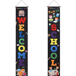 Back to School Banner for First Day of School Hanging Fabric Welcome Banners Sign Flags Backdrop Supplies for Pre-School Primary High School Classroom Decorations