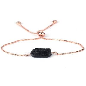 Unisex Natural Rough Black Tourmaline Mineral Precious Stone Bead Bracelet Healing Anxiety Calm Energy Chain Bracelets With Metal Adjustable Dainty Link Good Luck Health Gift