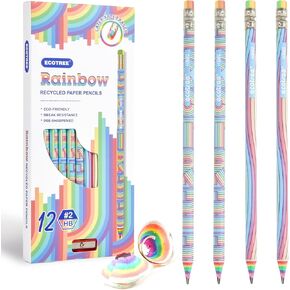 ECOTREE Easter Basket Stuffers, Pencils #2 Sharpened Pencils for Kids Number 2 Pencil Cute Rainbow Pencil, School Supplies, 12 Count