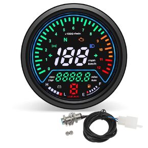 Motorcycle Speedometer for Motorcycle Universal Digital Motorcycle Gauge Cluster with 8-18V Motorcycle Speedometer, Small Engine Tachometer, Odometer, 6 Gear 12000 RPM Km/h MPH LCD