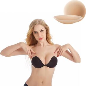 Adhesive Backless and Strapless Silicone Bra for Women, Badge Bra, Push up, Nipple Covers (2 Products)