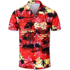 QZH.DUAO Men's & Boys Hawaiian Shirt Cuban Collar Short Sleeve Button Down Shirt Tropical Summer Beach Shirts