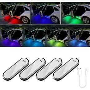 LECART Car Door Lights 4 Pcs Auto Interior Door Projector Light with Magnet 7 Colors USB-C Rechargeable Car Door Step Courtesy Welcome Lights Sensitive IR Motion Anti-Collision Warning Light