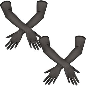 2 Pair Long Black Gloves Women Formal, Stretchy Mesh Tulle Sheer Gloves 1920s Elbow Length Party Gloves Opera Bridal Gloves Costume