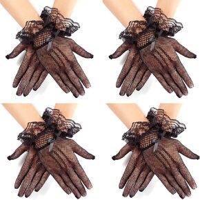 4 Pieces Ladies Lace Gloves for Women, Elegant Short Gloves Mesh Gloves for Wedding Tea Parties