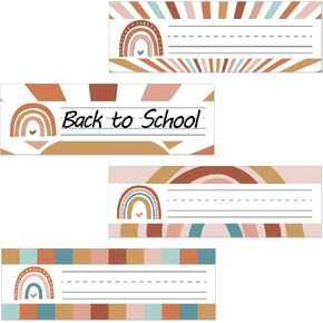 28pcs Boho Name Tags for Classroom Cubbies Groovy Desk Name Plates for Classroom Desk Name Tags, Cute Classroom Name Plates for Kindergarten Offices Home School Supplies
