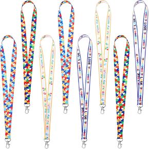 8 Pieces Autism Awareness Lanyard Puzzle Printed Lanyard with Swivel Hook Autism Lanyards for ID Badges Key Chain for Autism Asperger's Awareness Multi Color