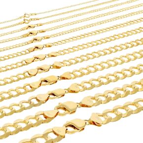 Nuragold 14K Yellow Gold Solid Curb Cuban Chain Necklace/Lengths 16"- 30" / Widths 1.5mm - 12mm / Italian Made Jewelry for Men and Women