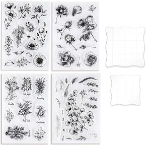 UCEC 8 Sheets Clear Stamps, Vintage Plants and Flowers Silicone Stamps for Crafting, Rubber Stamps for Card Making Decoration and DIY Scrapbooking