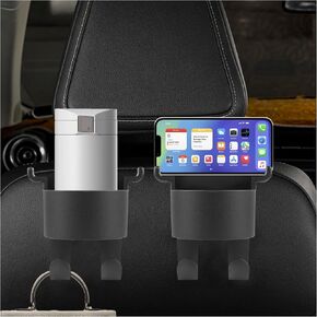 2PCS Back Seat Cup Holder with Car Hooks,Multifunctional Car Cup Holder for Phone,Key,Wallet,Umbrella,Universal Car Back Seat Organizer Car Accessories Interior for Women & Men