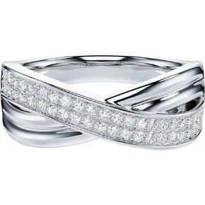 THELANDA Genuine Moissanite or Simulated Diamond Sterling Silver 7.6mm Wide Unisex Crisscross Two Rows Wedding Band Fashion Ring