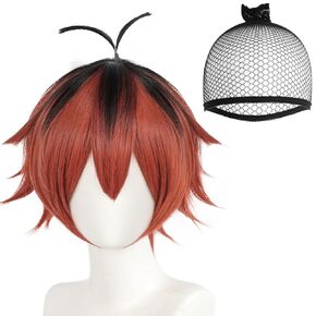 Anogol Hair Cap + Himmel Cosplay Costume Wig for Sousou no Frieren Light Blue Wig Short Straight Wig for Frieren Himmel Cosplay Synthetic Hair for Christmas Party Halloween Cosplay Props Accessory