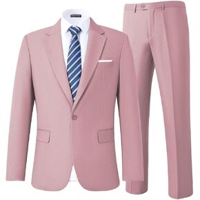 Men 2 Piece Suit Slim Fit Prom Wedding Business Solid Suit Notch Lapel One Button Blazer and Pants Tuxedo Set