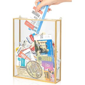 8x10 Travel Shadow Box Frame with Slot on Top, Shadow Boxes Display Case for Loading Memories, Shadow Keepsake Box for Tickets, Wine Bottle Caps, Shells, Stamps and More (Glass)