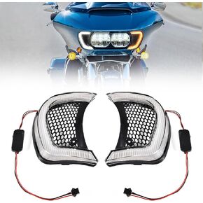 Motorcycle Headlight Vent Accent LED Turn Signal Indicator Side Lights Lamp for Harley Road Glide FLTRX Special FLTRXS CVO Ultra FLTRU 2015-2024 Accessories (Clear Lens)