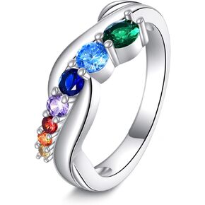TIGER RIDER Rainbow Ring 925 Sterling Silver Colorful Pride Ring Rainbow Gemstone Eternity Rings Jewelry Gifts for Women