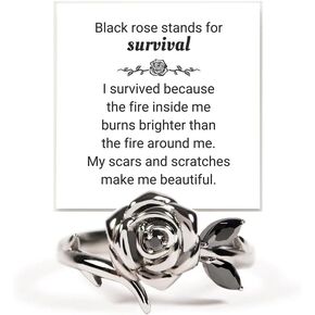 Burned And Survived Self-Love Black Rose Ring, Blooming From Darkness Black Rose Rings Love All Parts Of Yourself Creative Personalized Therapeutic Gifts Jewelry