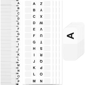 OIIKI 104PCS White Alphabet Tabs, A to Z 26 Letters Alphabet Stickers, Alphabetical Tabs Indexes, School Alphabet Label Stickers for Books, Dictionary, Notes, File -4 Sheets