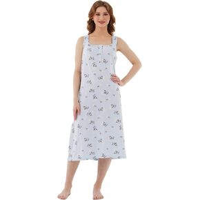 Keyocean Nightgowns for Women, Soft 100% Cotton Lightweight Comfortable Sleeveless Summer Ladies Sleeping-gown