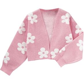 Floerns Girl's Floral Print Long Sleeve Open Front Knit Wear Cardigan Sweater in Kuwait