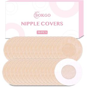 30 Pieces Nipple Covers, Disposable Breast Covers, Disposable Bra Pad, Invisible Adhesive Nipple Covers for Women, Pasties Bras for Women Beige