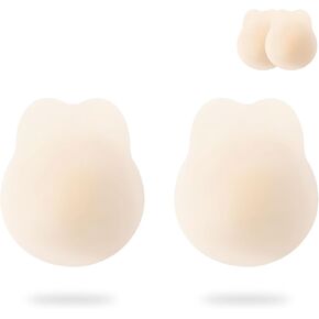 Nipple Covers Lift Sticky Adhesive Bra Silicone Breast Lift Pasties for Strapless Dress Breast Covers Reusable (Large(Fits D+ Cups)) Beige in Kuwait