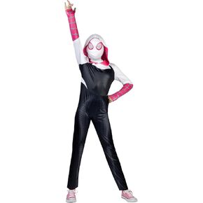 MARVEL Spider-Gwen Official Adult Halloween Costume - Premium Quality Hooded Jumpsuit with Pull On Fabric Mask