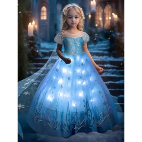 Princess Dresses for Girls Toddler Princess Costume Dress Up Clothes for Girls Halloween Costume with Cape for Christmas, Birthday, Party, LED Light No Assembly Needed, 110
