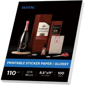 FANTAC Glossy Sticker Paper for Inkjet & Laser Printer, Printable Photo Sticker Paper, 100 Sheets 8.5x11 In Self-Adhesive Photo Paper for Scrapbooking, Brand Logo, Party Decor Stickers