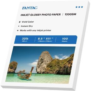 FANTAC Glossy Thin Inkjet Paper 8.5X11 Inches 100 Sheets 32LB Legal Size Printer Paper Compatible with Inkjet Printer Use DYE INK 120gsm